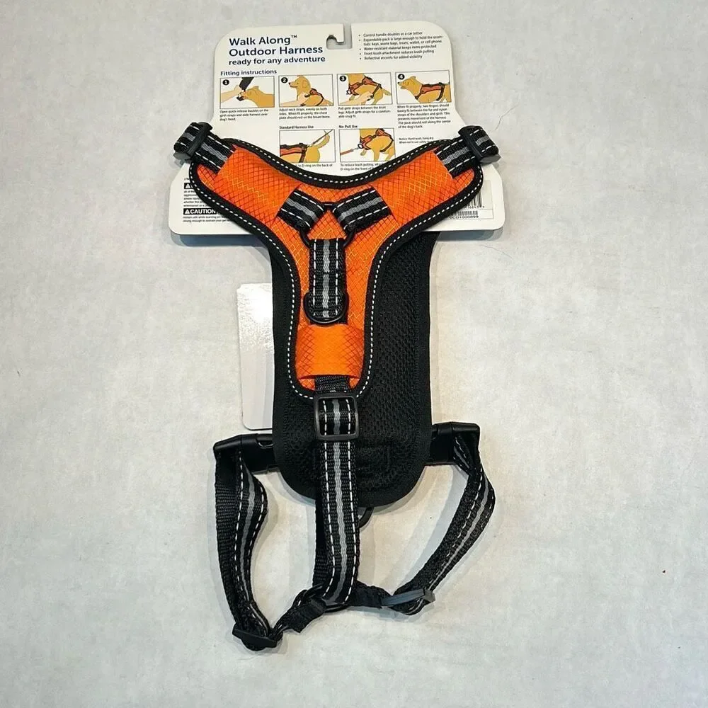 NEW PetSafe Walk Along Outdoor Harness Sz Small Orange Reflective 15-35 lbs